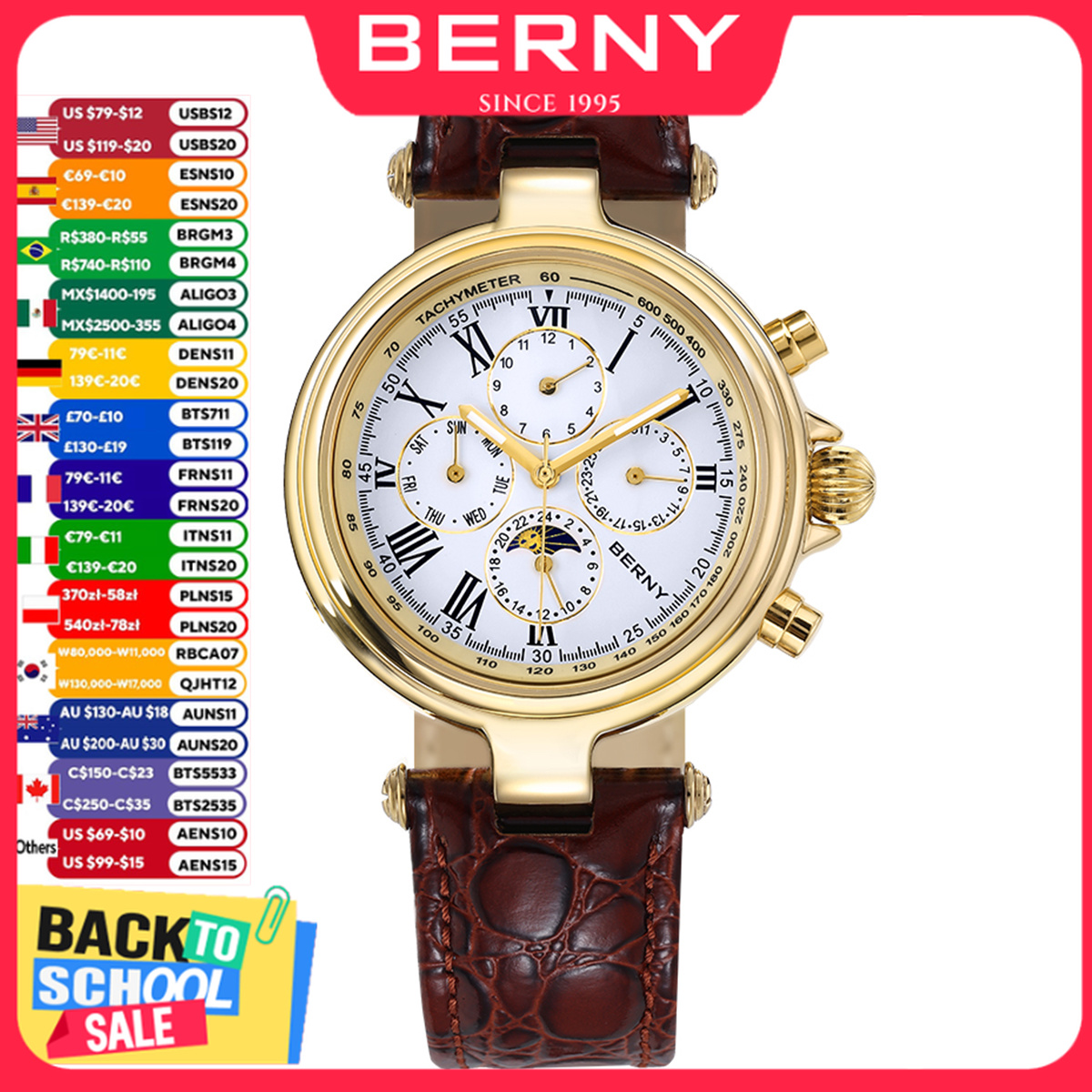 Luxury Watch On Sale - BERNY Retro Automatic Men's Watch Sun&Moon
