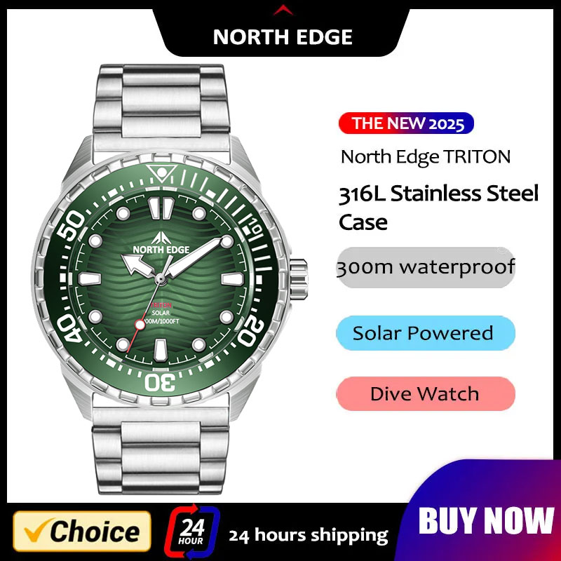 Diver Watch 300M - 2026 New NORTH EDGE TRITON Solar