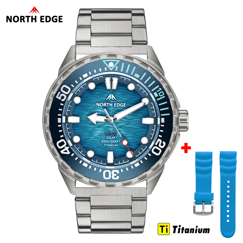 Diver Watch 300M - NORTH EDGE TRITON-TI Titanium Stainless Solar-Powered