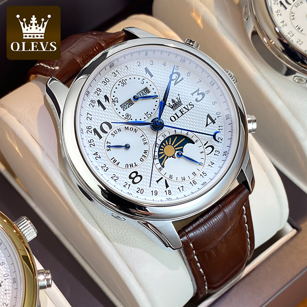 OLEVS 6667 Moon Phase Men's Wa - огляд і ціна Luxury Watch On Sale