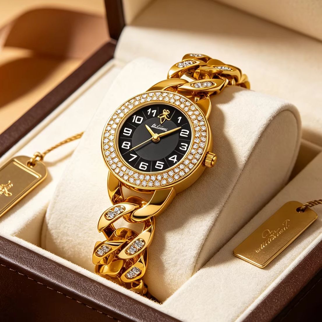 YaLaLuSi Gold Cuban Chain Wome - огляд і ціна Luxury Watch With Arabic Numerals